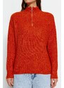 Trendyol Orange Soft Textured Zippered Knitwear Sweater