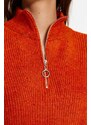 Trendyol Orange Soft Textured Zippered Knitwear Sweater