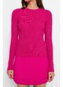 Trendyol Fuchsia Basic žebrovaný pletený svetr