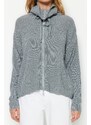 Trendyol šedý zip s detailním pleteným svetrem