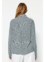 Trendyol šedý zip s detailním pleteným svetrem