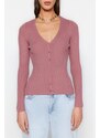 Trendyol Světle růžový základní pletený svetr s výstřihem do V