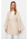 Trendyol Stone Belted Woven Seeer Pruhované kimono & Kaftan