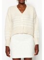 Trendyol Stone Soft Textured Striped Knitwear Cardigan