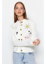 Trendyol Ecru Embroidery Detailed Knitwear Cardigan