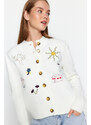 Trendyol Ecru Embroidery Detailed Knitwear Cardigan