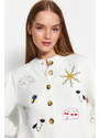 Trendyol Ecru Embroidery Detailed Knitwear Cardigan