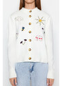 Trendyol Ecru Embroidery Detailed Knitwear Cardigan