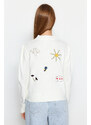 Trendyol Ecru Embroidery Detailed Knitwear Cardigan