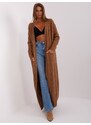 Fashionhunters Hnědý maxi cardigan bez zapínání