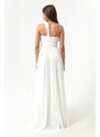 Lafaba Women's White One-Shoulder Slit Long Evening Dress