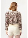 Lafaba Women's Brown Zebra Pattern Sweater Cardigan