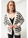 Lafaba Women's White Striped Button Detailed Knitwear Cardigan