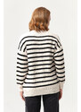 Lafaba Women's White Striped Button Detailed Knitwear Cardigan