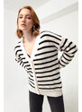 Lafaba Women's White Striped Button Detailed Knitwear Cardigan