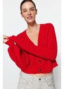 Trendyol Red Crop Pletený svetr s výstřihem do V