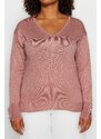 Trendyol Curve Dusty Rose V-Neck Button Detailní pletený svetr