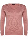 Trendyol Curve Dusty Rose V-Neck Button Detailní pletený svetr