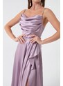 Lafaba Women's Lilac Volleyball Satin Evening &; Prom Dress with a slit