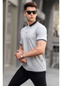 Madmext Basic Gray Polo Neck T-Shirt 5893