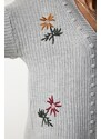 Happiness İstanbul Women's Gray Floral Embroidered Textured Knitwear Cardigan