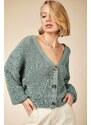 Happiness İstanbul Women's Turquoise V-Neck Buttons Knitwear Cardigan