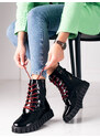 W. POTOCKI Originální kotníčkové boty dámské černé na plochém podpatku