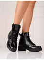 Krásné kotníčkové boty dámské černé na plochém podpatku