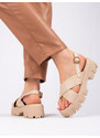 VINCEZA Exkluzívní dámské hnědé sandály bez podpatku