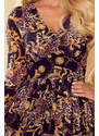 numoco Šifonové dámské šaty s výstřihem, zavazováním na zádech a se vzorem zlatých řetízků 357-3