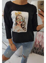 K-Fashion Halenka s grafikou dívky ve 3D brýlích černá