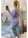 K-Fashion Pletený svetr s výstřihem do V fialový