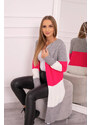K-Fashion Šedý+malinový pruhovaný svetr