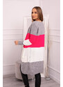 K-Fashion Šedý+malinový pruhovaný svetr