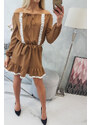 K-Fashion Šaty s otevřenými rameny a krajkou camel