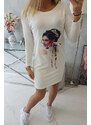K-Fashion Šaty s grafickou a barevnou 3D mašlí ecru
