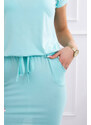 K-Fashion Viskózové šaty s krátkým rukávem a zavazováním v pase, mátová barva