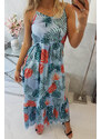 K-Fashion Šaty s motivem listů v modré barvě