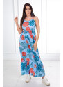 K-Fashion Šaty s motivem listů v modré barvě