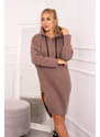 K-Fashion Šaty s kapucí a bočním rozparkem mocca