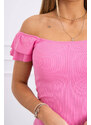 K-Fashion Žebrované šaty s volánky ve světle růžové barvě