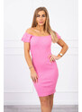 K-Fashion Žebrované šaty s volánky ve světle růžové barvě
