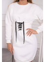 K-Fashion Zateplené šaty s ozdobným páskem ecru
