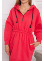 K-Fashion Zateplené šaty s kapucí v malinové barvě