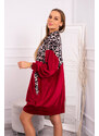 K-Fashion Velurové šaty s leopardím potiskem vínové barvy