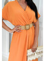 K-Fashion Dlouhé šaty s ozdobným páskem pomeranč
