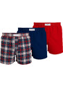 Pánské trenýrky 3P WOVEN BOXER PRINT UM0UM02847 0W1 červené-tm.modré-káro - Tommy Hilfiger