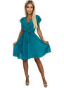 numoco basic Plisované dámské šaty v mořské barvě s výstřihem a volánky 424-1