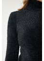 Happiness İstanbul Štěstí İstanbul Dámský černý rolák vousatý pletený svetr