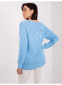 Fashionhunters Světle modrý dámský svetr s manžetami